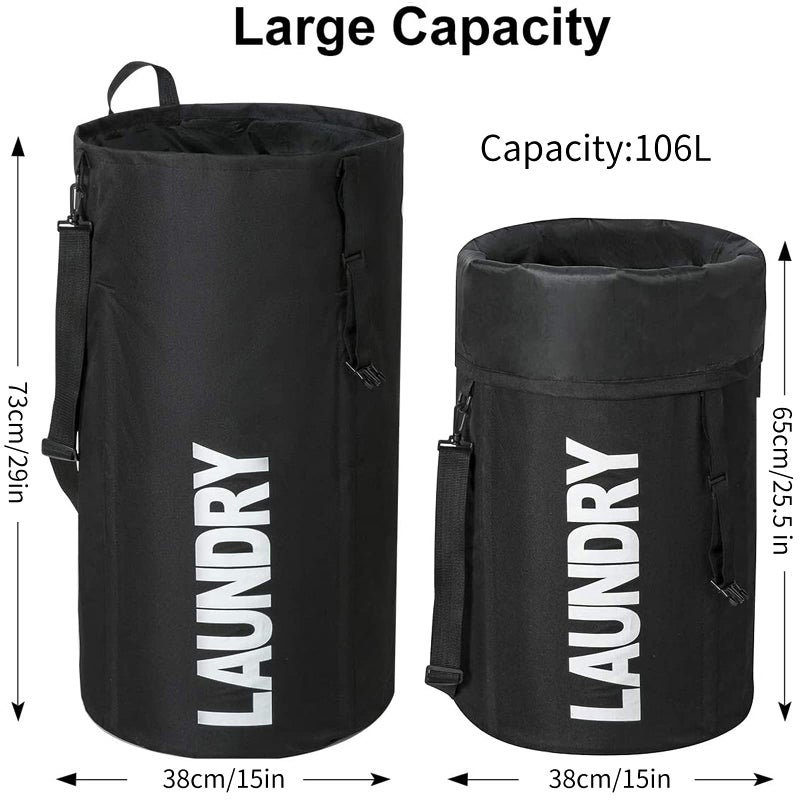 Chrislley 106L Extra Large Laundry Hamper with Drawstring Dorm Room Backpack Laundry Bag Collapsible Laundry Basket for College Students Travel Day Tripï¼ˆBlackï¼‰ - Image 4